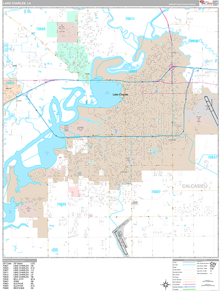 Lake Charles, LA Zip Code Map